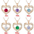 UNIQ Love Heart Pendant Necklaces Birthstone Zirconia Birthday Jewelry Gift for Women Girls